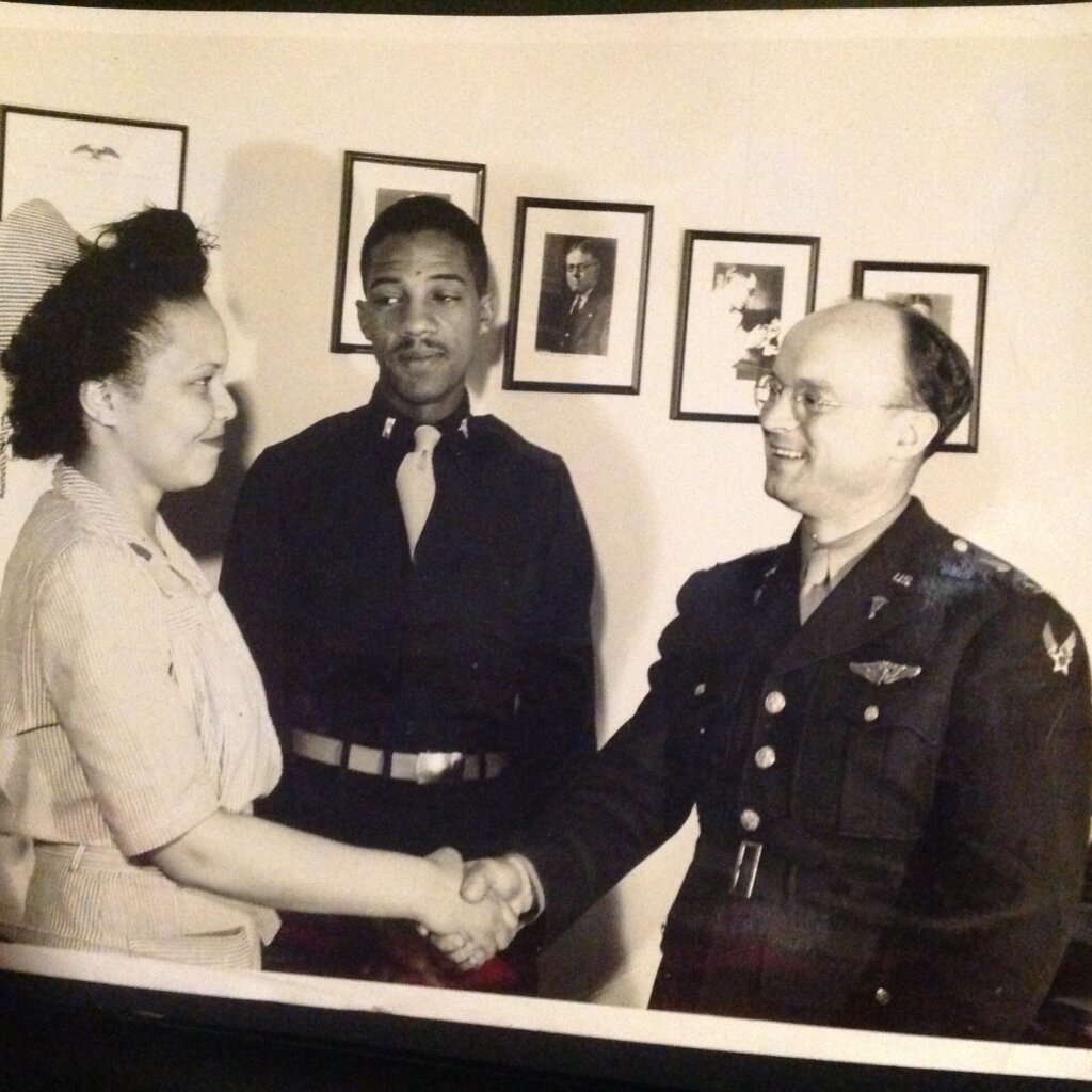 Colonel Richard Cumming congratulates LT Louise Lomax